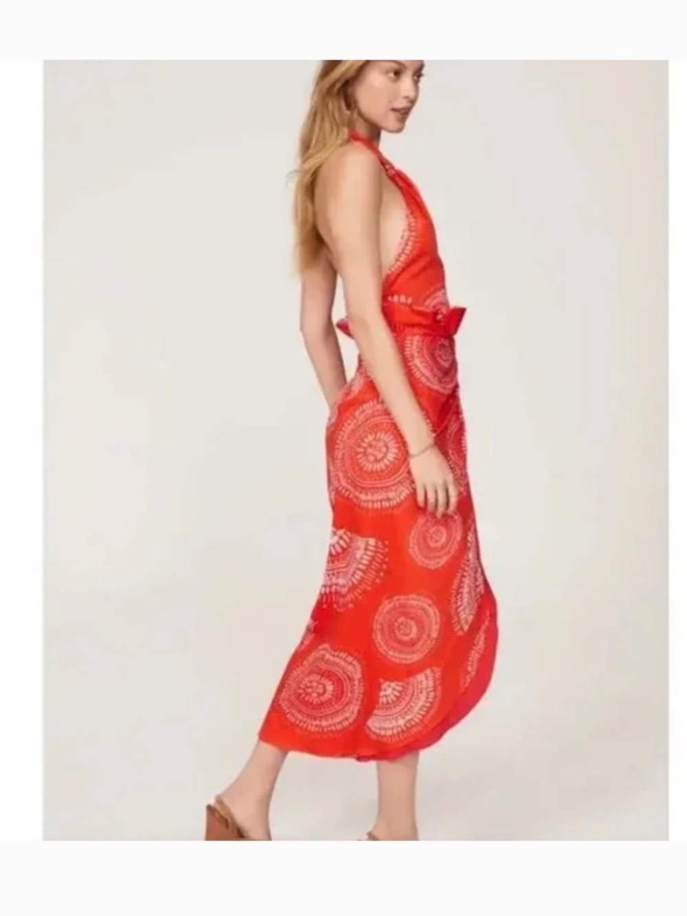 Andres Otalora Selva Midi Dress 6 Orange Halter Wrap Sarong Resort Vacation - Picture 4 of 10